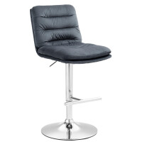 Barhocker TURIN - Dunkelgrau, Samt, Chrom | Barhocker mit...
