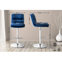 Barhocker 2er Set TURIN - Blau, Samt, Chrom | Barhocker mit 