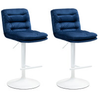 Barhocker 2er Set TURIN - Blau, Samt, Wei&szlig; |...