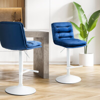 Barhocker 2er Set TURIN - Blau, Samt, Weiß | Barhocker
