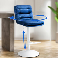 Barhocker 2er Set TURIN - Blau, Samt, Weiß | Barhocker