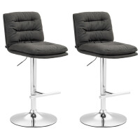 Barhocker 2er Set TURIN - Dunkelgrau, Stoff, Chrom |...