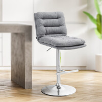 Barhocker 2er Set TURIN - Grau, Stoff, Chrom | Barhocker mit