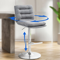 Barhocker 2er Set TURIN - Grau, Stoff, Chrom | Barhocker mit