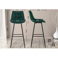 Barhocker 2er Set SYDNEY - Grün, Samt | Barhocker mit L
