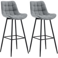 Barhocker 2er Set SYDNEY - Grau, Stoff | Barhocker mit Lehne