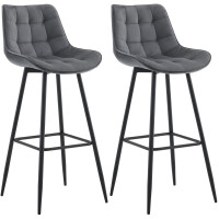 Barhocker 2er Set SYDNEY - Dunkelgrau, Samt | Barhocker...