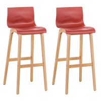 Barhocker 2er Set DELHI - Rot, Holz | Barhocker mit Lehne