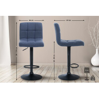 Barhocker MADRID - Blau, Stoff, Schwarz | Barhocker mit Lehn