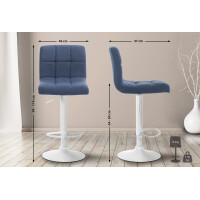 Barhocker MADRID - Blau, Stoff, Weiß | Barhocker mit L