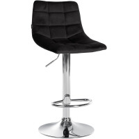 Barhocker DUBAI - Schwarz, Samt, Chrom | Barhocker mit Lehne