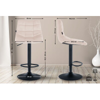 Barhocker DUBAI - Beige, Samt, Schwarz | Barhocker mit Lehne