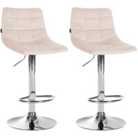 Barhocker 2er Set DUBAI - Beige, Samt, Chrom | Barhocker...