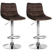 Barhocker 2er Set DUBAI - Braun, Samt, Chrom | Barhocker...