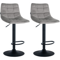 Barhocker 2er Set DUBAI - Grau, Samt, Schwarz | Barhocker...