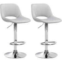 Barhocker 2er Set JAKSON - Hellgrau, Samt, Chrom |...