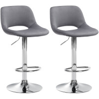 Barhocker 2er Set JAKSON - Dunkelgrau, Samt, Chrom |...