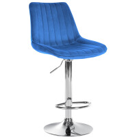 Barhocker RIO - Blau, Samt, Chrom | Barhocker mit Lehne