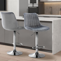 Barhocker RIO - Dunkelgrau, Samt, Chrom | Barhocker mit Lehn
