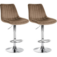 Barhocker 2er Set RIO - Braun, Samt, Chrom | Barhocker...