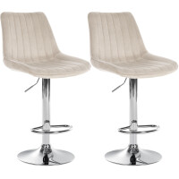 Barhocker 2er Set RIO - Creme, Samt, Chrom | Barhocker...