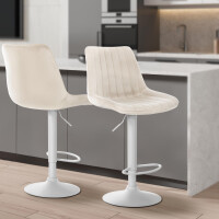 Barhocker 2er Set RIO - Creme, Samt, Weiß | Barhocker 