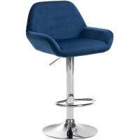 Barhocker DUBLIN - Blau, Samt, Chrom | Barhocker mit Lehne