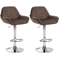 Barhocker 2er Set DUBLIN - Braun, Samt, Chrom | Barhocker...
