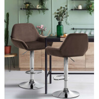 Barhocker 2er Set DUBLIN - Braun, Samt, Chrom | Barhocker mi
