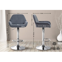 Barhocker 2er Set DUBLIN - Dunkelgrau, Samt, Chrom | Barhock