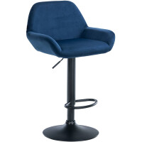 Barhocker DUBLIN - Blau, Samt, Schwarz | Barhocker mit Lehne