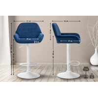 Barhocker DUBLIN - Blau, Samt, Weiß | Barhocker mit Le