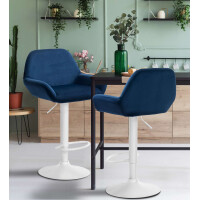 Barhocker 2er Set DUBLIN - Blau, Samt, Weiß | Barhocke