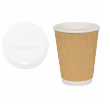 Gewellte Pappbecher Braun 1000 Stück Mit Deckel - 300ml